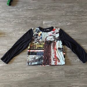 Women's small Deus ex Machina long sleeve y2k collage style printed baggy fit t